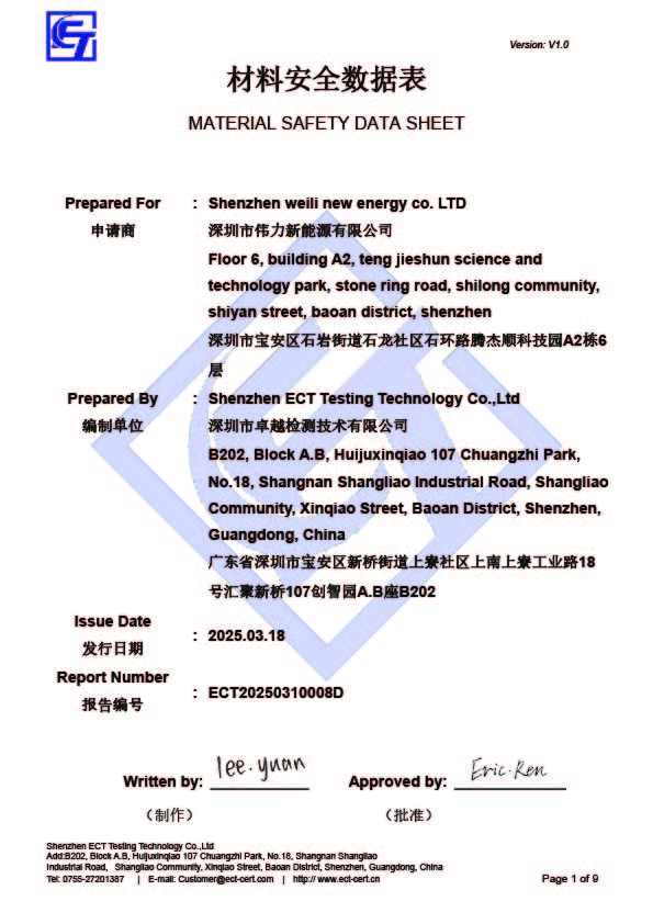 Lithium battery MSDS report